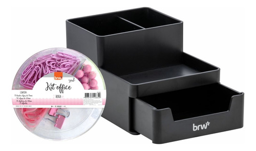 Organizador Oficina Cajón Negro Kit Set Clips Pastel X4  Brw