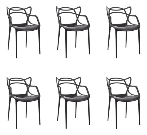 Kit 6 Cadeira De Jantar Sala Allegra Berrini Empilhavel Estrutura Da Cadeira Preto Assento Preto