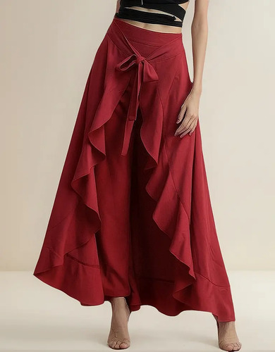 .s Xu Falda Pantalon Dama Moda Color Sólido Gasa Corte A