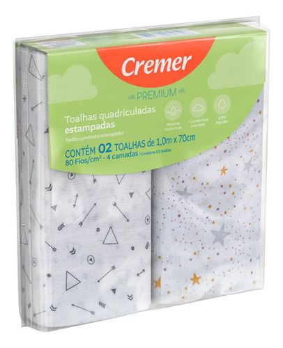 Toalha Premium Estampada Cremer 70cmx1m - 2 Unidades Cor Branco