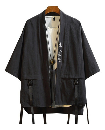 Hombres Japonés Bordado Kimono Chamarra Chamarra Retro