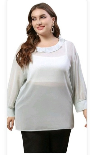 Blusa De Organza Plus Size, Talle Xxxl, Color Verde Agua...