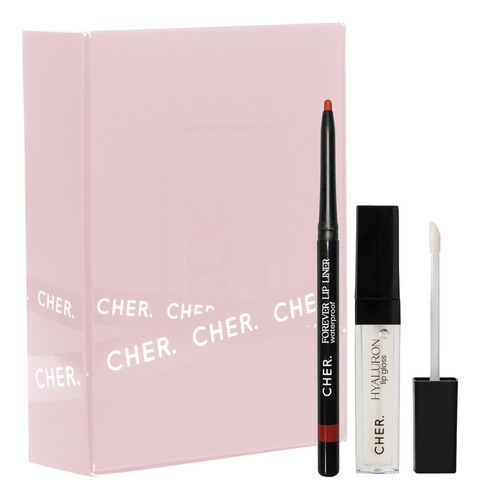 Set Hyaluron Lip Gloss Cher + Delineador De Labios Acabado Brillante Color Labial Off White Y Delineador Malbec