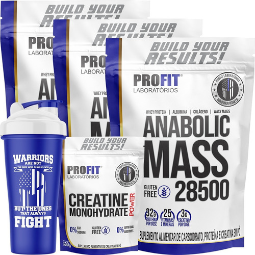 3 Hipercalórico Anabolic Mass + Creatina 300g + Coq - Profit