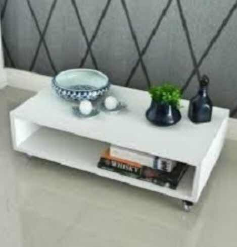 Mesa De Centro Branco Sala Mdf 15mm Com Rodinhas