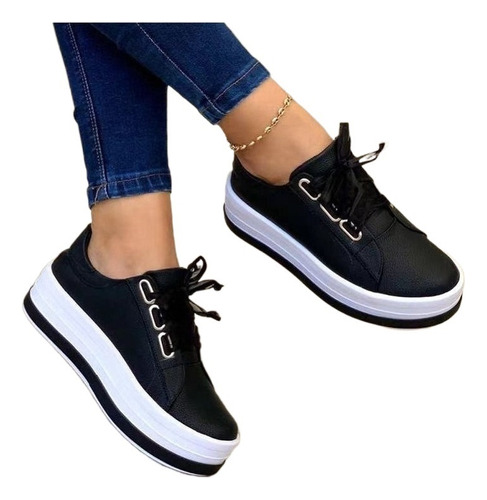 Zapatos Casuales Con Plataforma Y Punta Redonda For Mujer