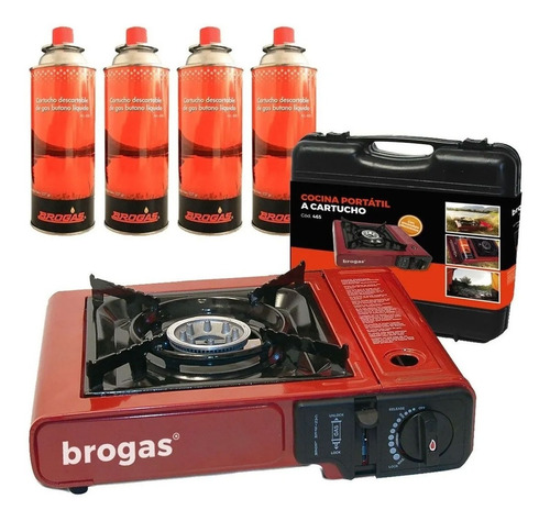 Anafe Camping Brogas Cocina Portatil + 4 Cartuchos Butano