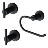  2 Perchas + Porta Rollo Accesorios Baño Negro Cyrano Vasser