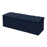 Recamier Baú Mirage Para Cama Queen 160cm Suede Azul Marinho