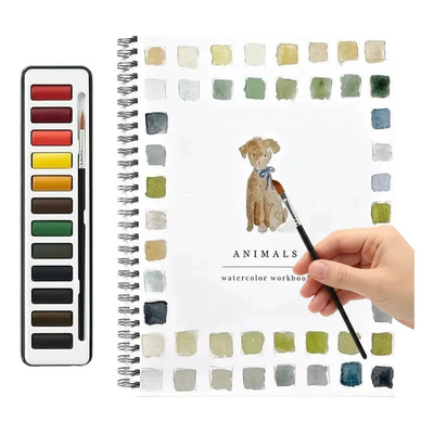 Sulontou Libros De Rrabajo Acuarela Juego De Pintura De 12 Colores De Agua Con Pincel De Pintura,Libros Acuarela Para Principiantes,Niños,Adultos Animales | MercadoLibre
