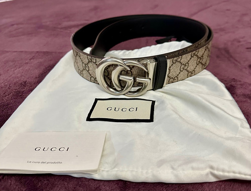 Cinturón Gucci Reversible Gg Marrón Supreme Gg Men Talla 42