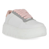 Tenis Sneakers Urbano Dama Piso Blanco Con Cintas 330-63