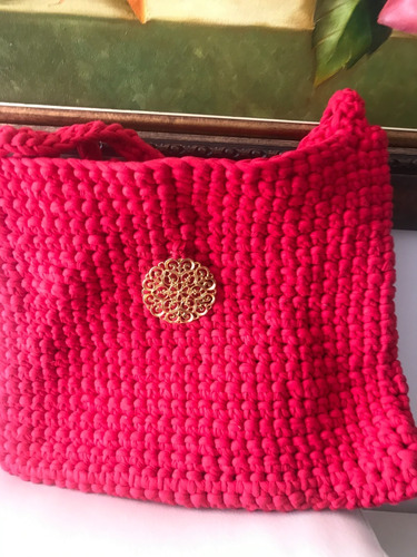 Bolso Tejido En Trapillo Rosado