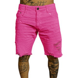 Bermuda Jeans Magenta Destroyed Skinny Masculina