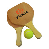 Paletas De Playa De Madera Four Con Pelota De Tenis