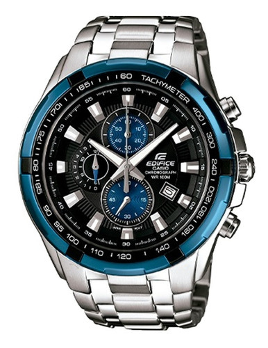 Reloj Casio Edifice Ef-539d-1a2vudf Hombre Color De La Correa Plateado Color Del Bisel Azul Color Del Fondo Negro