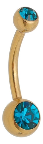 Piercing Umbigo Banana Bell Dourado Pedra Azul Titânio