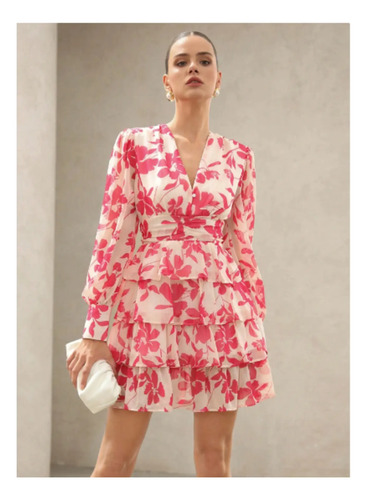 Vestido Corto Flores Fresco Juvenil Elegante Fiesta Bautizo