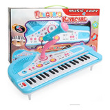 Piano Eléctrico De 37 Teclas Con Micrófono Para Niños Azul