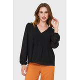 Blusa Pliegues Y Vuelos Negro Nicopoly