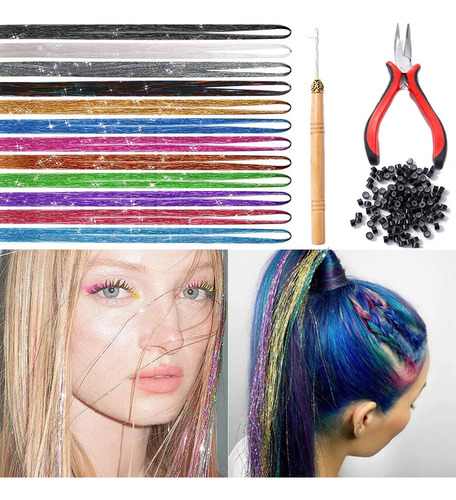 Tinsel Hair 12 Extensiones De Cabello De Colores Para Mujere