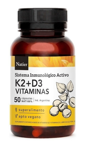Capsulas Vitamina K2 + D3 X 50 Capsulas - Natier