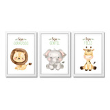 Kit Quadro Decorativo Quarto Bebê Safari Baby Aquarela 33x43