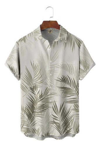 Camisa Hawaiana Unisex Palm Leaf White V8, Camisa De Playa T