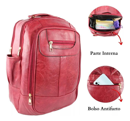 Mochila Feminina Fashion Tipo Couro Media Reforçada Bolsa