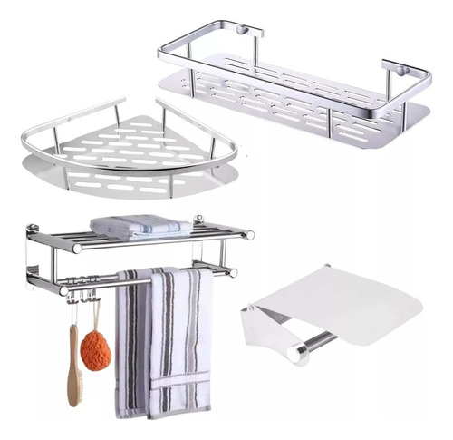 Set X4 Kit Accesorios Baño Levys Baza Acero Inox Estante Repisa Toallero