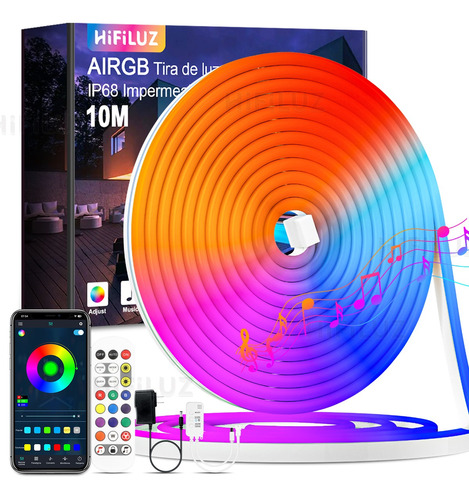 Tira De Luces De Neón Bluetooth Rgb Ip68 De 10m Flexible