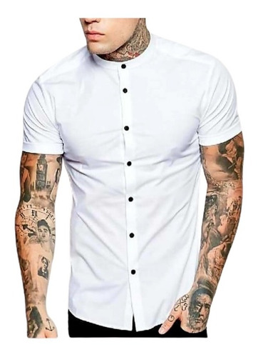 Camisa Manga Corta Cuello Militar