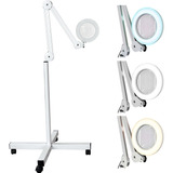 Lampara Estetica Pedestal Acero Spa Barbería Facial Lupa 5x 