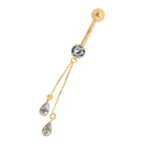 Piercing Umbigo Brilhante De Zircônia Gotinhas Ouro 18k