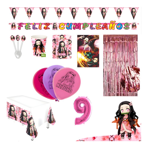 Kit Infantil Decoración Fiesta - Nezuko Demon Slayer X20 Inv