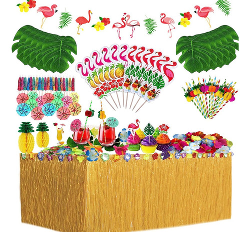 Kit De Decoración De Fiesta Tropical Hawaiana De 128 Piezas