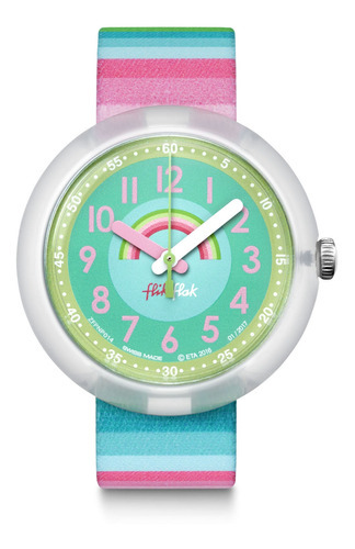 Reloj Flik Flak Stripy Dreams Zfpnp014 Color De La Malla Verde Claro Color Del Bisel Blanco Color Del Fondo Verde