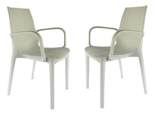 Silla Plastica Apilable Simil Rattan Diseño Melodi Pack 2 Color Blanco