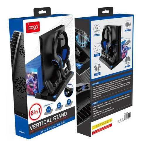 Base Vertical Cooler Carregador Suporte Ps4 6em1 Porta Jogos