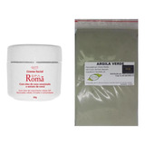 Argila Pura Verde 500g E Creme Renovador Facial Romã