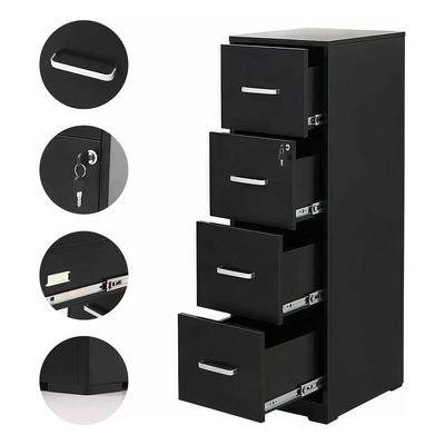 4 Cajones Metal Oficina Archivador,36*46*114cm Archivero Económico Cuatro Cajones Color Negro,archivero llave resistente PROCESSA | Envío gratis
