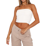 Blusas Tipo Bandeau Acanalado Sin Espalda Para Mujer, Ropa D