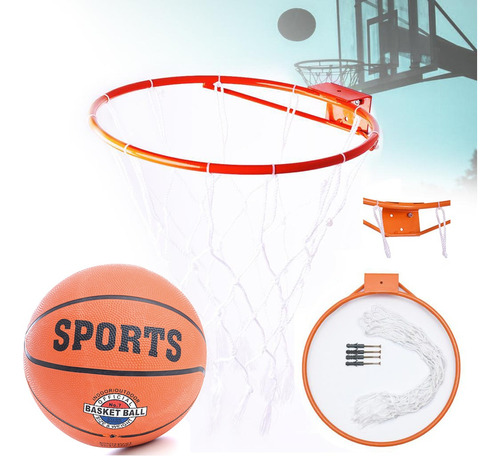 Kit Aro Cesta De Basquete Em Aço + Rede + Bola 7 Oficial Top