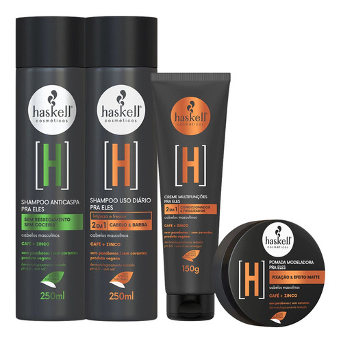 Kit Pra Ele Haskell Cabelo E Barba 4 Produtos Completo