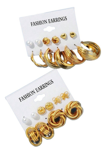 Aretes Elegantes Set De 12 Paquete Color Oro Moda Regalo