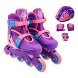 Patins Infantil Inline Com Kit Proteção Ajustável 33 Ao 37