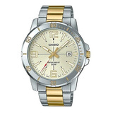 Reloj Casio Mtp-vd01 Bicolor Acero Inoxidable Para Caballero Color De La Correa Plateado/dorado Color Del Bisel Plateado