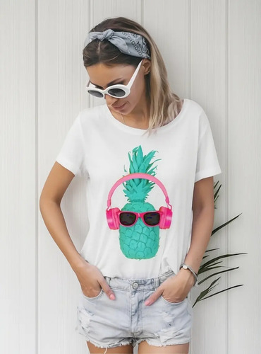Playera Mujer Piña Gafas Moda Verano/ Blusa Estampado .