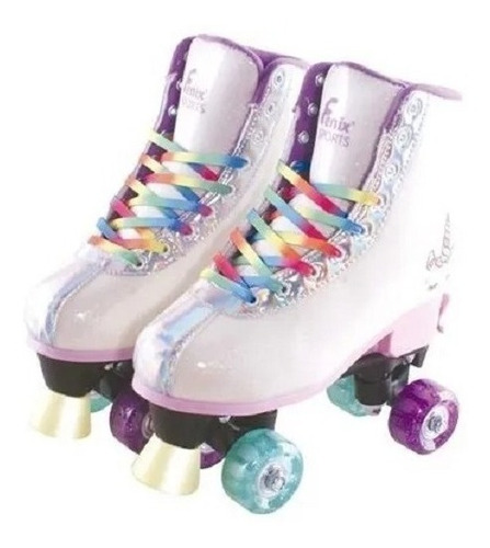 Patins Ajustável Com Luz Fênix Unicórnio 35 Ao 38 Branco 