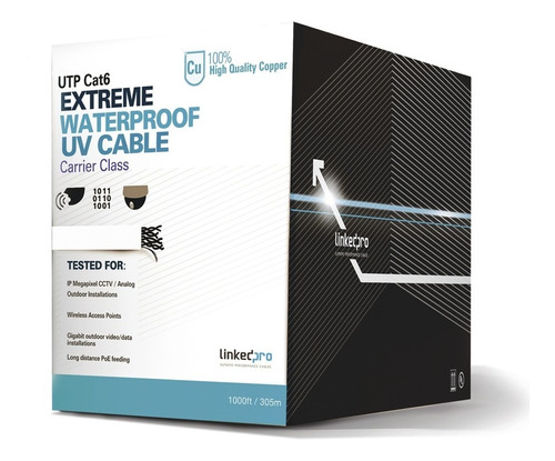 Bobina Cable Utp 305m Cat6 100% Cobre Cal23 Blanco Exterior